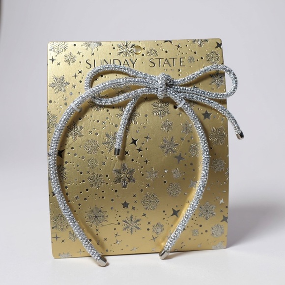 Sunday State Accessories - Sunday State Rhinestone Bow Headband – Silver Sparkle Holiday Hair Accessory